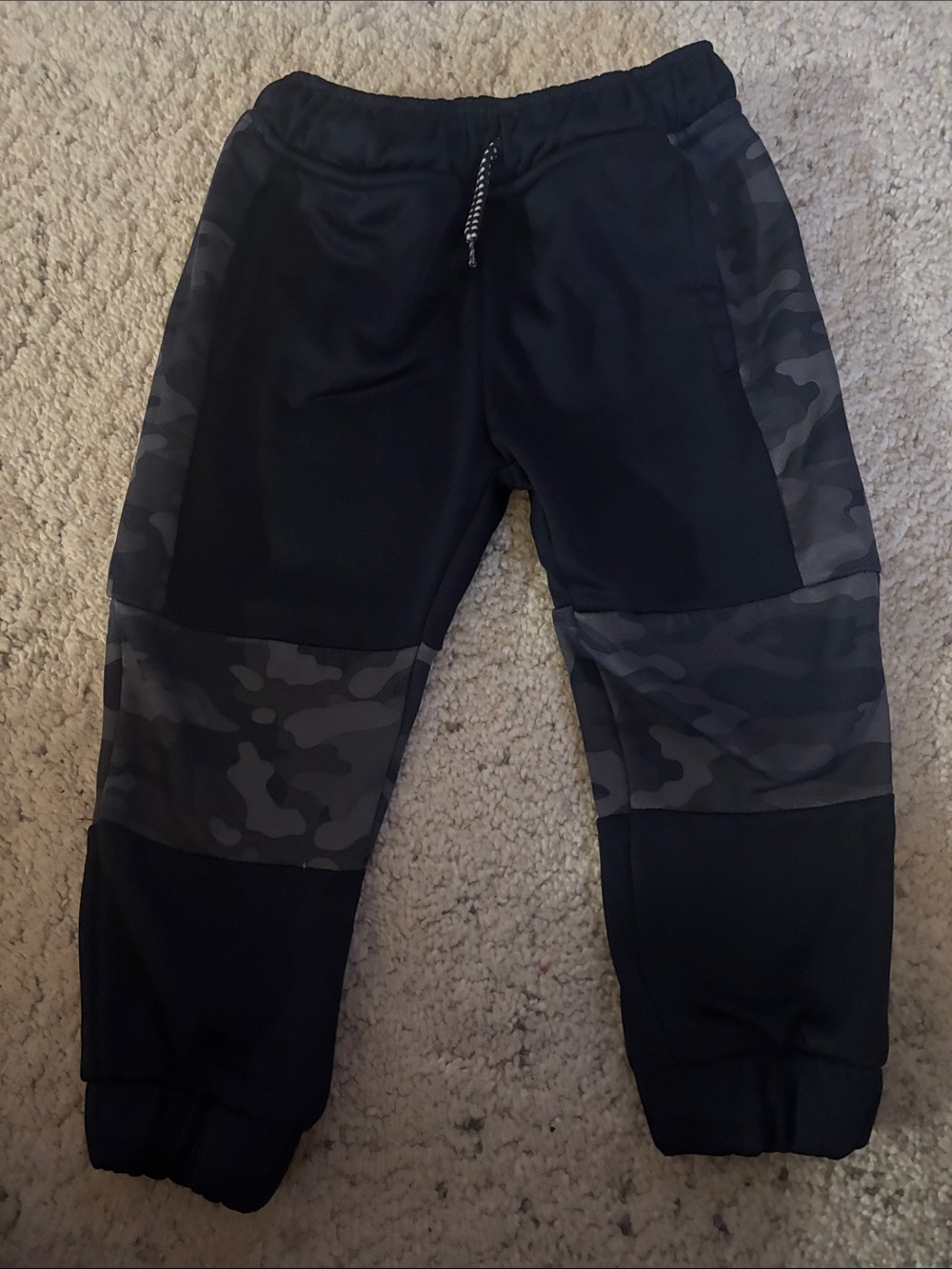 Monkey Bars Boys Black Jogger Sweatpants with Gray Camo Panels Kids Size 2/3Y